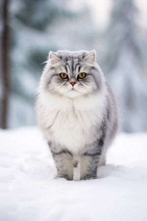 Cute cat on a Christmas backgroundの素材