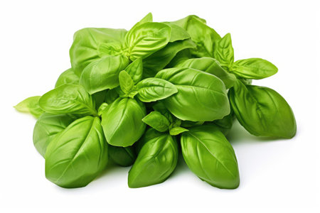 Green leaves basil on white backgroundの素材