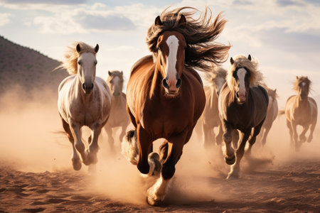 Horses gallop in the wildの素材
