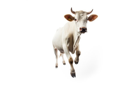 Fast running cow isolated on whiteの素材