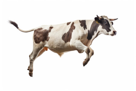 Fast running cow isolated on whiteの素材