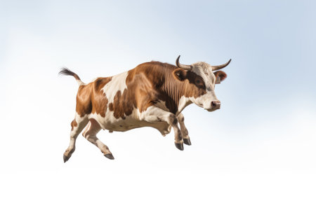 Fast running cow isolated on whiteの素材