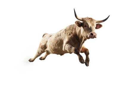 Fast running cow isolated on whiteの素材