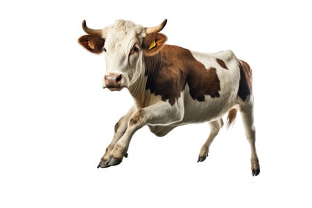 Fast running cow isolated on whiteの素材