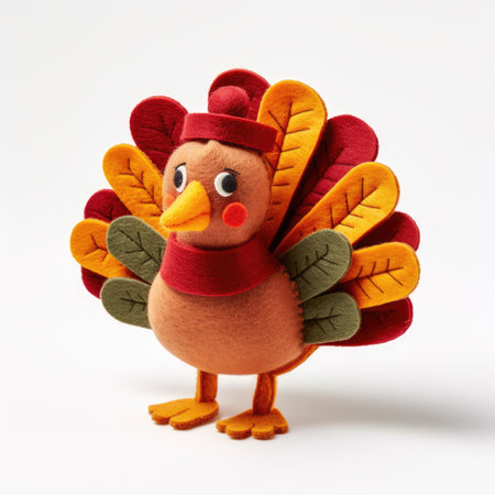 Felt turkey for Thanksgiving on a white backgroundの素材