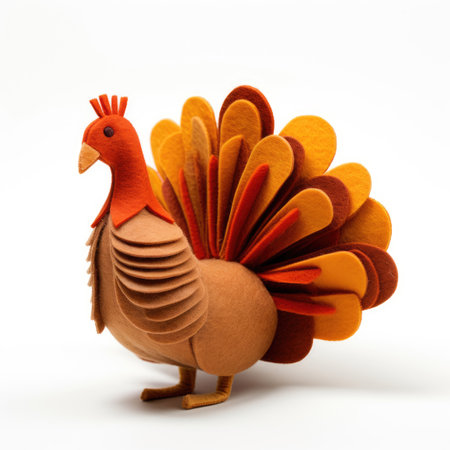 Felt turkey for Thanksgiving on a white backgroundの素材