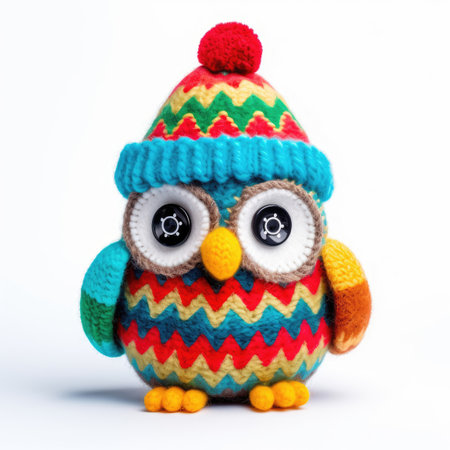 Felt funny owl for Christmas on a white backgroundの素材