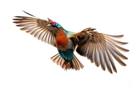 Flying pheasant on white backgroundの素材