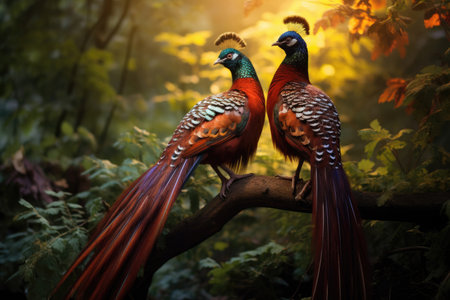 Lover couple of pheasants in the wildの素材