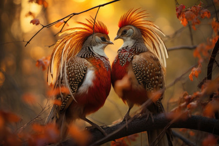 Lover couple of pheasants in the wildの素材