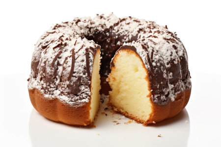 Chocolate and vanilla cake on white backgroundの素材