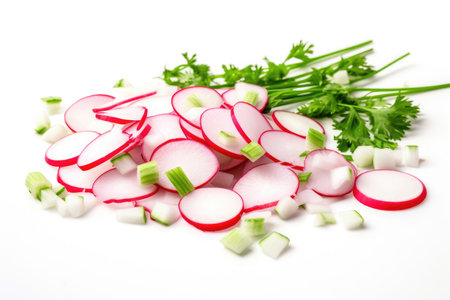 Radish slices salad on white backgroundの素材