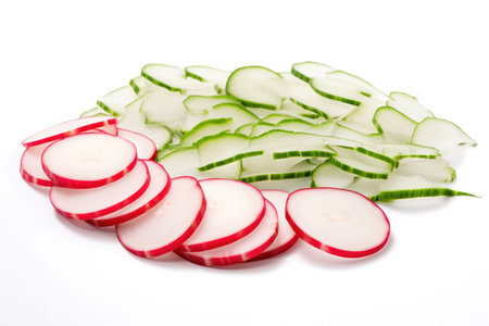 Radish slices salad on white backgroundの素材