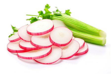 Radish slices salad on white backgroundの素材