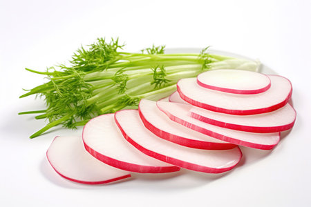 Radish slices salad on white backgroundの素材