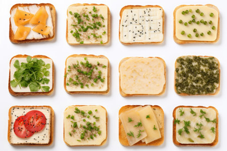 Set of cheese toast canapes isolated on white backgroundの素材