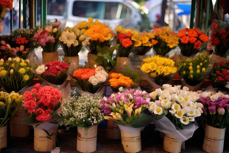 Assortment of flower bouquets at the marketの素材
