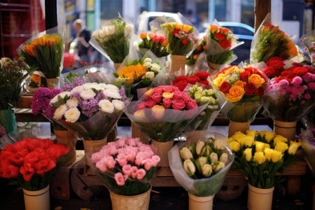 Assortment of flower bouquets at the marketの素材