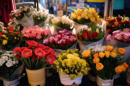 Assortment of flower bouquets at the marketの素材