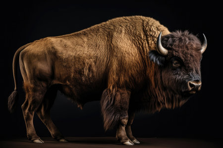 Bison on black backgroundの素材