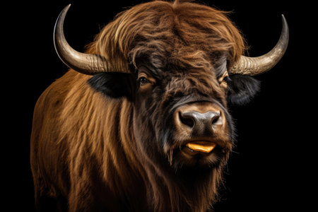 Bison on black backgroundの素材