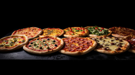Assortment of different types of pizzaの素材