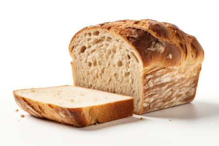A loaf of bread in a slice on white backgroundの素材