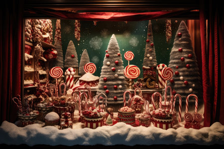 Christmas window display of a candy storeの素材