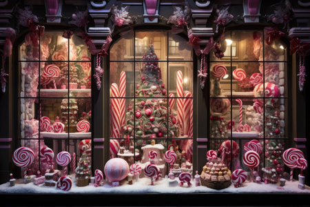 Christmas window display of a candy storeの素材