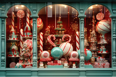 Christmas window display of a candy storeの素材