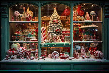 Christmas window display of a candy storeの素材