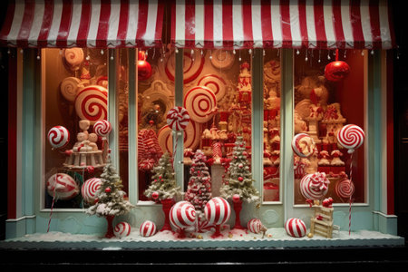 Christmas window display of a candy storeの素材