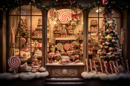 Christmas window display of a candy storeの素材