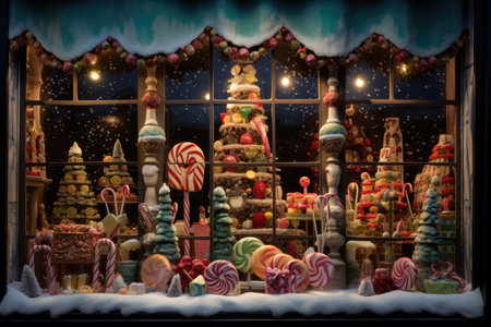 Christmas window display of a candy storeの素材