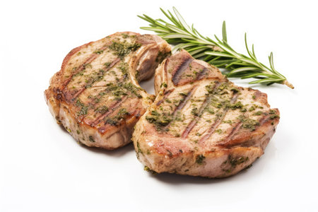 Pork chops on white backgroundの素材