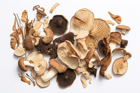 Dried mushrooms on white backgroundの素材