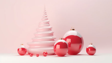 Christmas greeting card with fir and decorations with copy spaceの素材