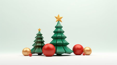 Christmas greeting card with fir and decorations with copy spaceの素材