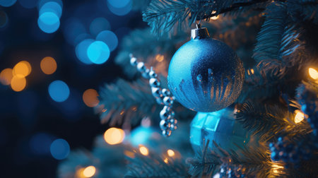 Christmas glass balls on a Christmas tree close-upの素材