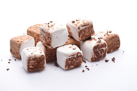 Chocolate-covered marshmallow on white backgroundの素材