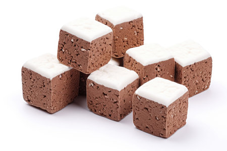 Chocolate-covered marshmallow on white backgroundの素材