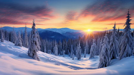 Winter mountain landscape at sunriseの素材