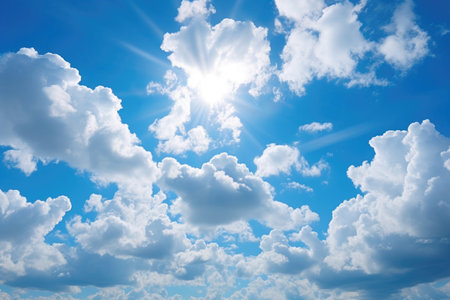 Background of blue sky and white clouds with the sunの素材