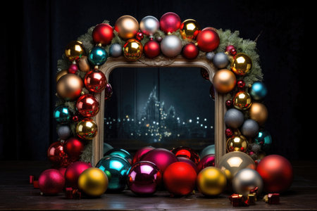 Frame of multi-colored Christmas ballsの素材