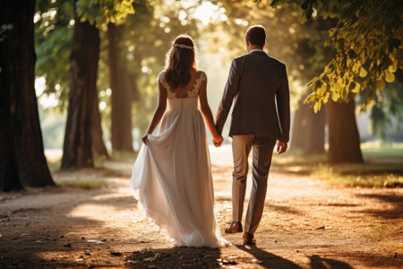 Newlywed couple outdoorsの素材