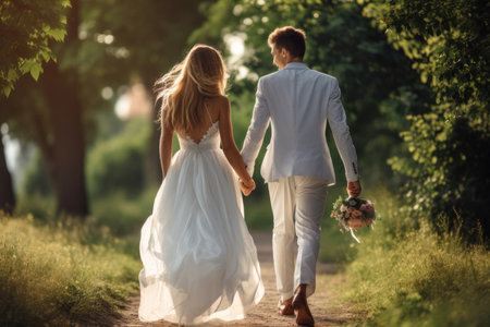 Newlywed couple outdoorsの素材