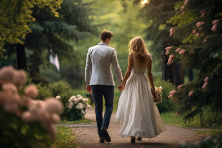 Newlywed couple outdoorsの素材