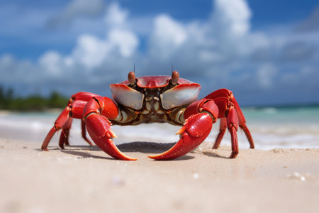 Large red crab on the coastの素材