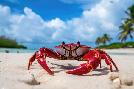 Large red crab on the coastの素材