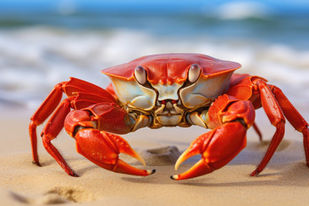 Large red crab on the coastの素材